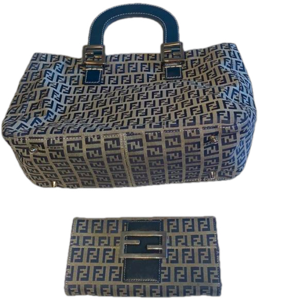 Fendi Zucchino handbag leather and canvas.